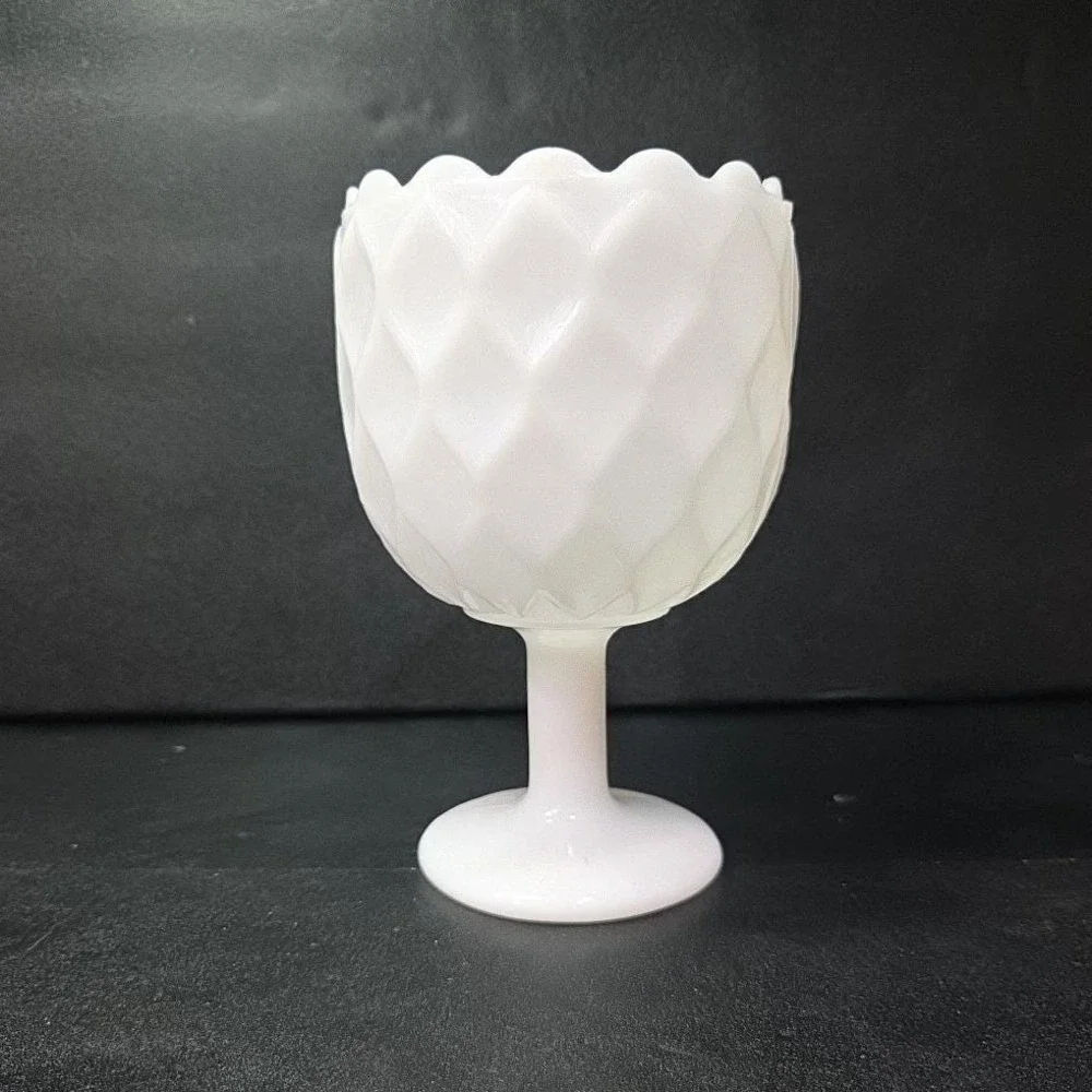 Milk Glass Diamond Pedestal Compote, Vintage White Textured‎ Goblet, Replacement